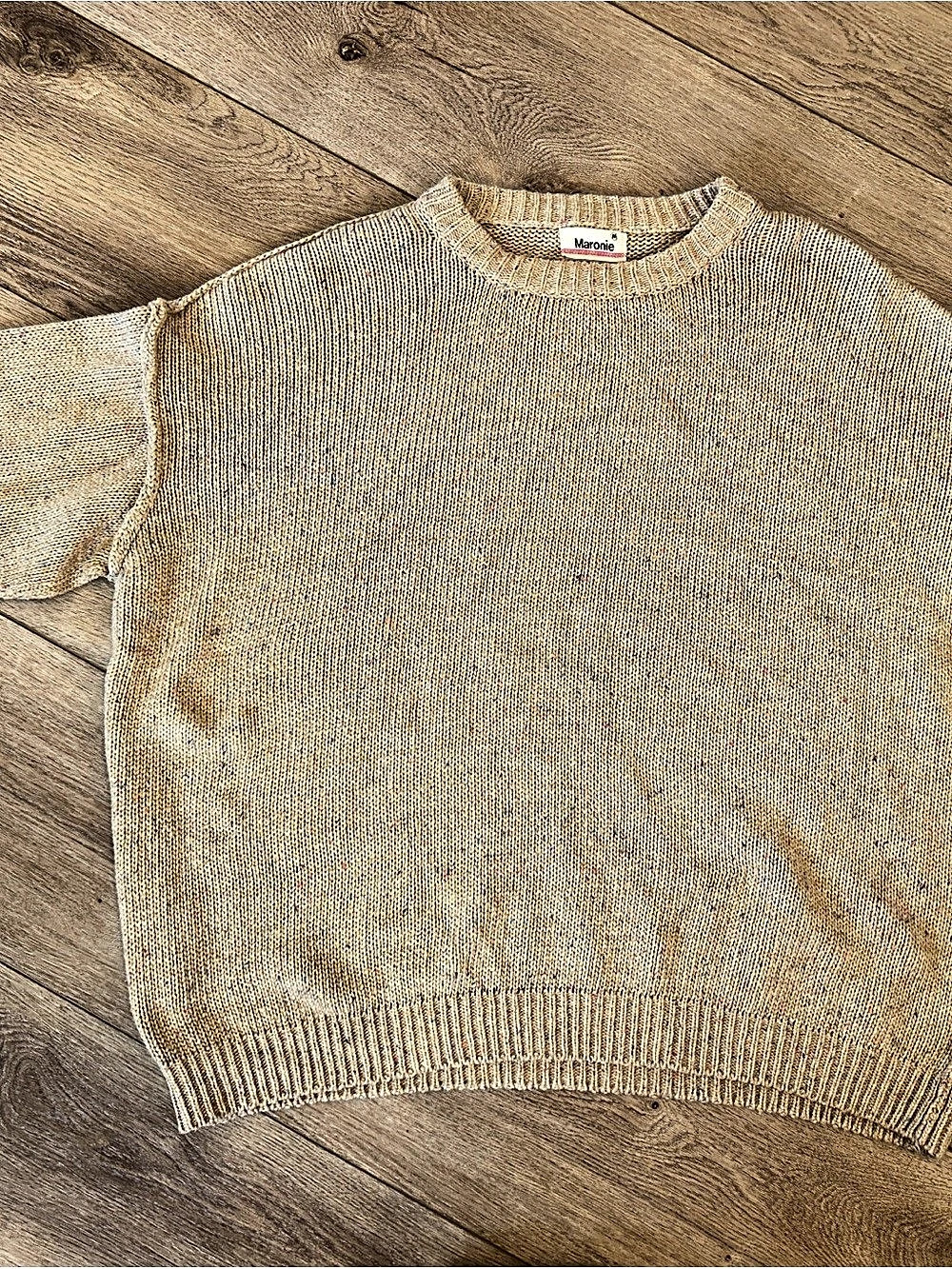 Anthropologie Maronie Flecked Knit oversized slouchy Crewneck Sweater in Beige
